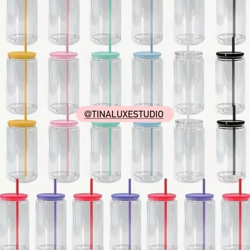 TinaLuxestudio Glass Snow Globe Cup 16oz with Colorful Lids and Straws Unique Design Drinkware