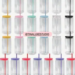 TinaLuxestudio Glass Snow Globe Cup 16oz with Colorful Lids and Straws Unique Design Drinkware