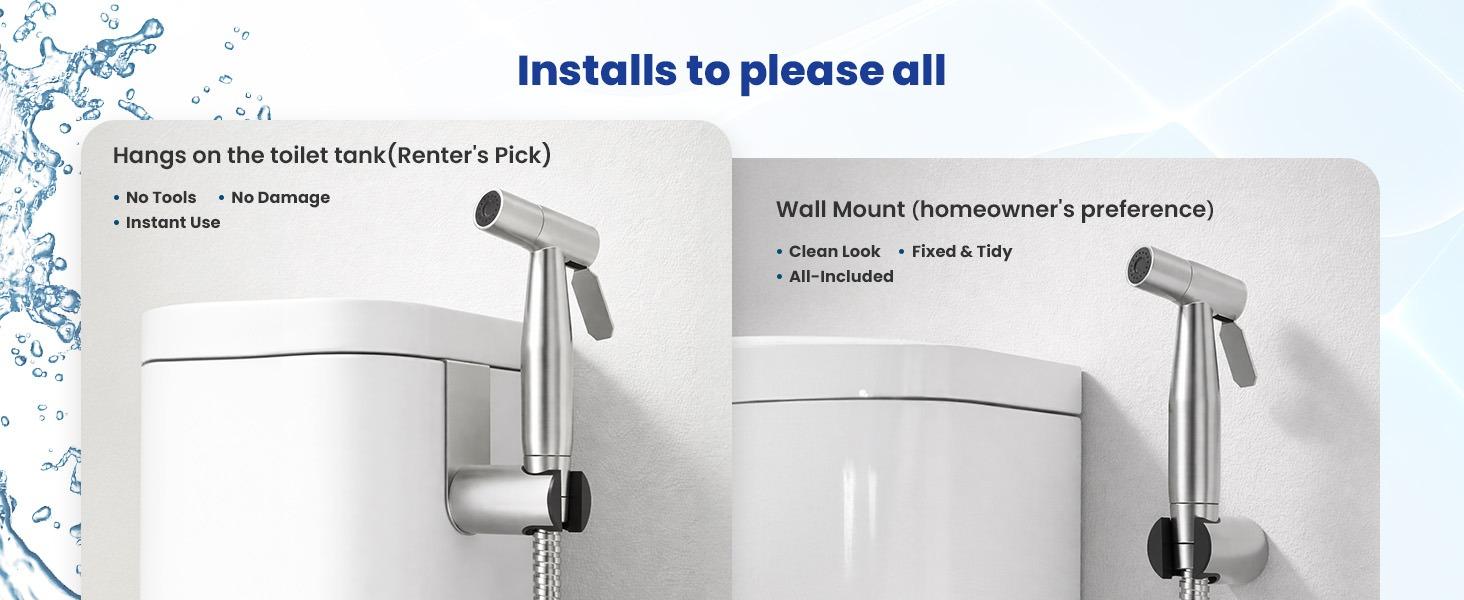 Handheld Bidet Sprayer Kit | Adjustable Water Pressure | Tool-Free Install | Multi-Use for Toilet Cleaning, Pet Bath, Personal Hygiene, Bathroom & Kitchen