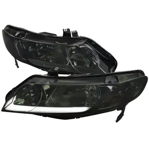 2006-2011 Civic 4DR Sedan Factory Style Headlights w/ LED Strip (Chrome Housing/Smoke Lens)