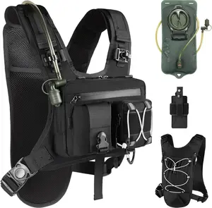 Sling Vest Chest Bag with 2L Water Bladder Gear Holster Running Vest Hydration Backpack Lightweight Adjustable Daypack Reflective Bag for Hiking Running Cycling Race Marathon for Women Men