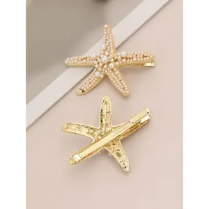 2pcs Ocean Series Women's Hair Accessory, Starfish Hairpin & Faux Pearl Starfish Hair Clip, Boho Y2K Style, Claw Clips Hair Claws Hair Barrettes, School Stuff, Pearl Hair Accessories For Daily Wear