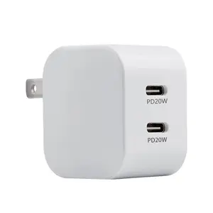 20w Dual Port USB-C Wall Charger, Compact Foldable PD Adapter for iPhone 15/14/13, Fast Charging, 2 Devices, Travel-Friendly, Ul-Listed Safety