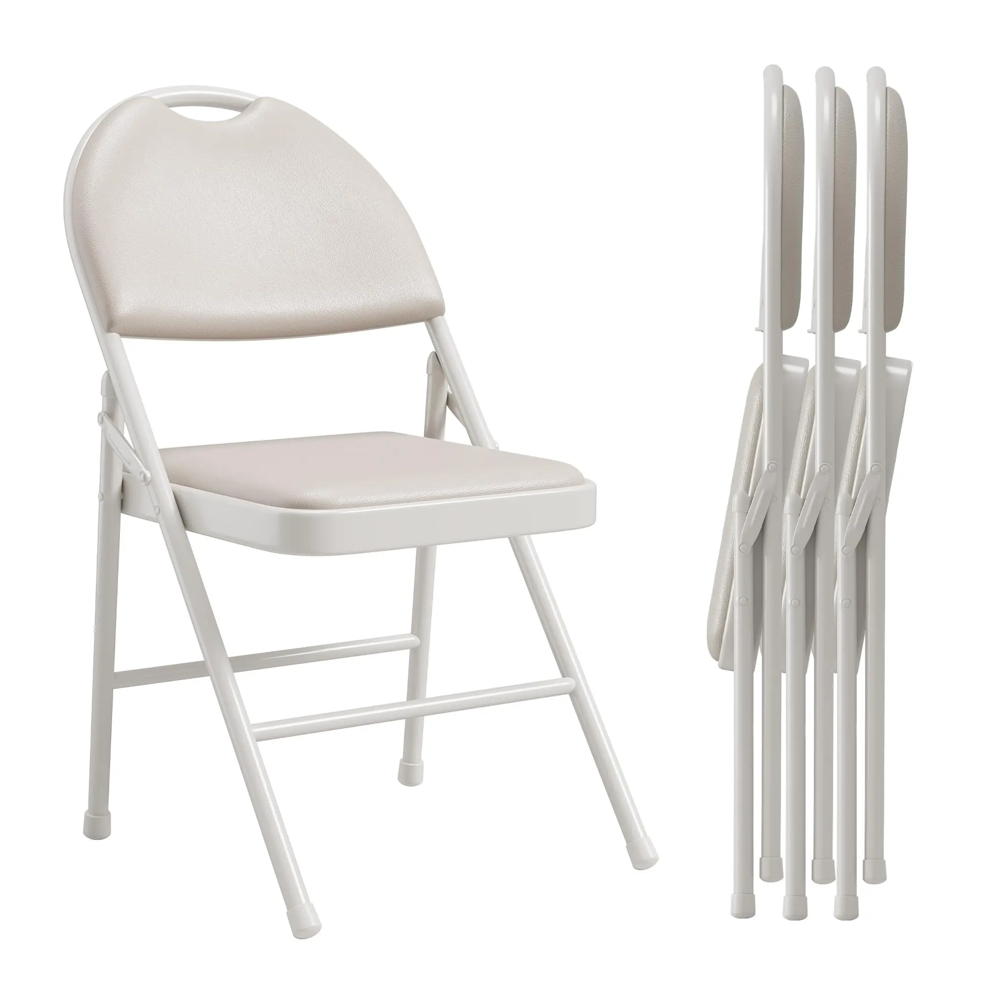 Garvee Set of 4 Compact Folding Chairs with PU Padded Seat, Sturdy Metal Frame, Ergonomic High Backrest, Easy to Carry and Store, Ideal for Dining Room and Office, Available in Beige and Black
