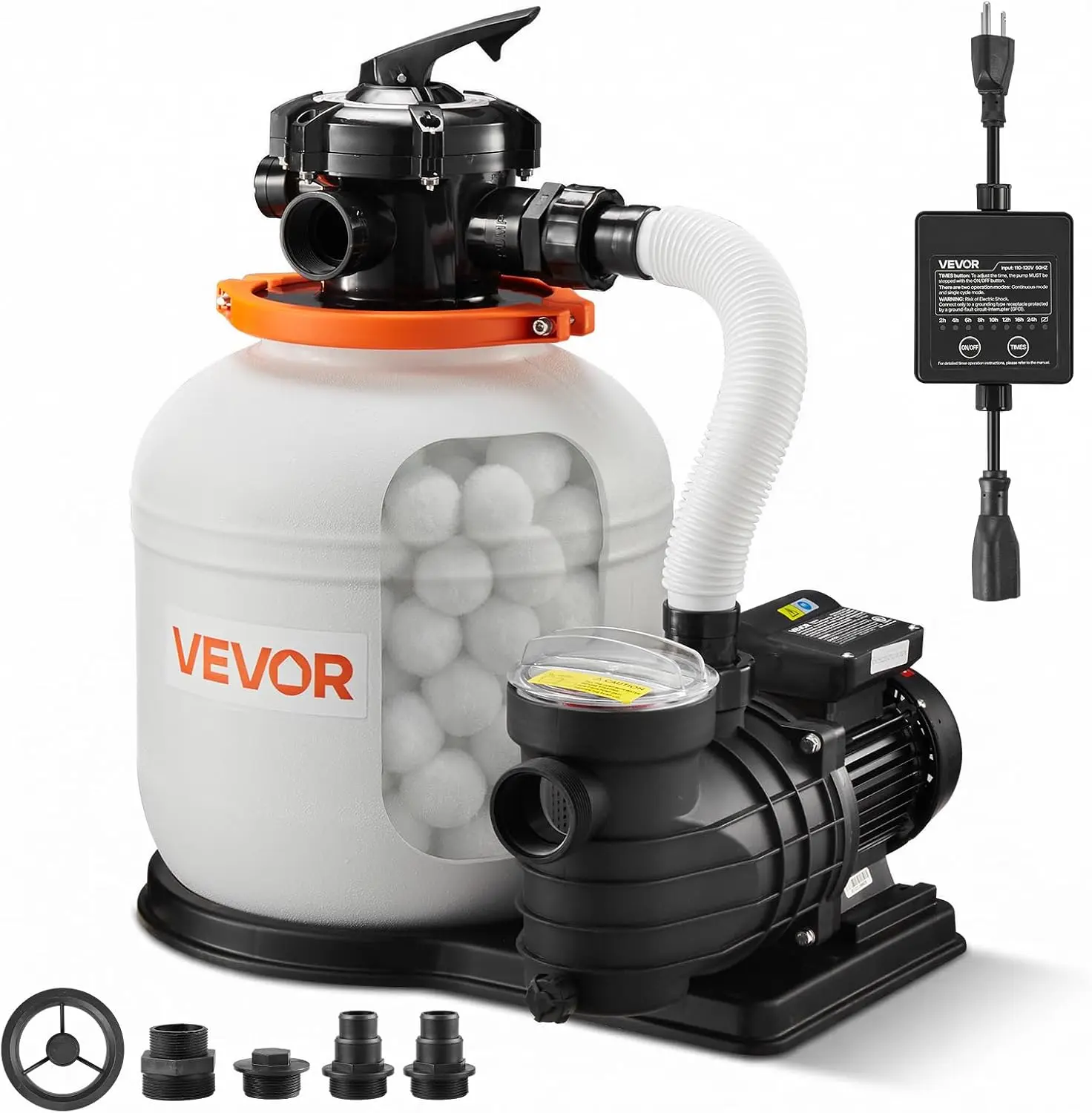 VEVOR FlashPure Sand Filter Pump 14" 3/4 HP Swimming Pool Filter System | for Above Ground Pool, 3500 GPH Flow, 6X Faster Filtration, Leak-Resistant, Media Included Easy Installation, 24-Hour Timer
