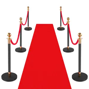 VEVOR Stanchion Post, 6 Pcs Crowd Control Barrier Set with Red Carpet, 4 Red Velvet Ropes, Stainless Steel Gold Stanchion Post Queue with Hollow Base for Theater, Party, Wedding, Exhibition (Black)