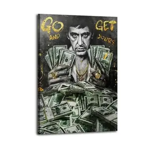 (New Product Launch) Tony Montana Scarface Inspirational Quote Canvas Print - 1pc Lightweight Dollar Money Cash Themed Wall Art Poster, 2D Design Home Decor for Bedroom, Office, Gift Option
