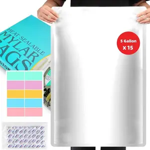 15PCS 5 Gallon Mylar Bags with 2500CC Oxygen Absorbers & Labels, 10.5 Mil Thick 17"x 27" Vacuum Sealer Bags Heat Sealable for Long Term Food Storage