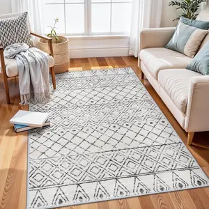 Washable Moroccan Area Rug: Ultra Soft Low Pile Non-Slip Rugs - Modern Geometric Printed Indoor Floor Carpet for Living Room Bedroom Entryway summerwins