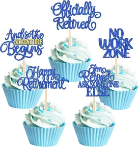 30 PCS Happy Retirement Cupcake Toppers Officially Retired Cake Toppers No Work Zone Adventure Begins Cupcake Picks for Retirement Theme Farewell Birthday Party Decorations Supplies Dark Blue ZHUOWEISM