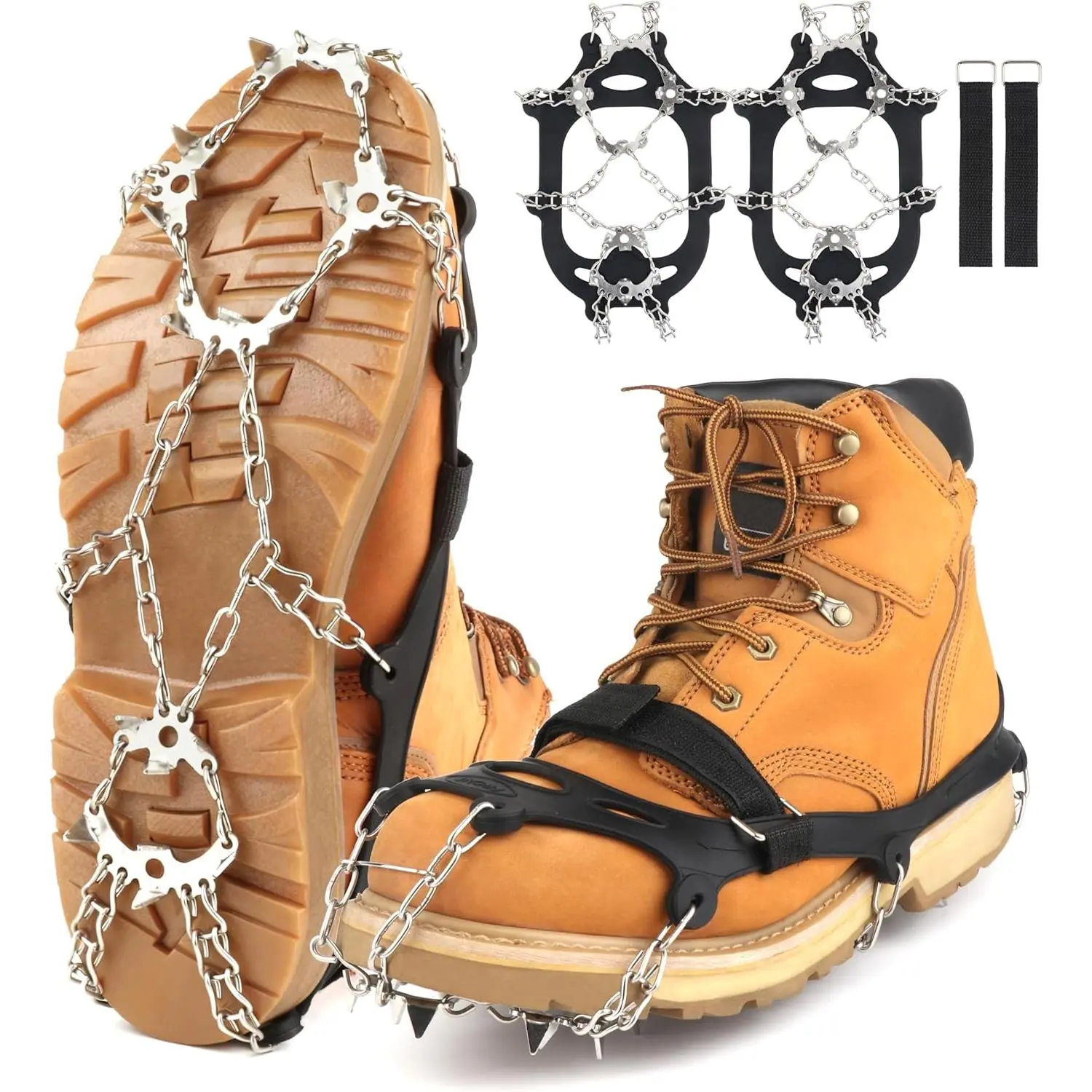 Crampons Ice Cleats for Shoes and Boots, 19 Stainless Steel Spikes Traction Snow Cleats for Hiking, Snow Climbing, Ice Fishing & Winter Walking – Durable Anti-Slip Crampons for Men/Women