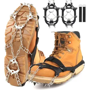 Crampons Ice Cleats for Shoes and Boots, 19 Stainless Steel Spikes Traction Snow Cleats for Hiking, Snow Climbing, Ice Fishing & Winter Walking – Durable Anti-Slip Crampons for Men/Women