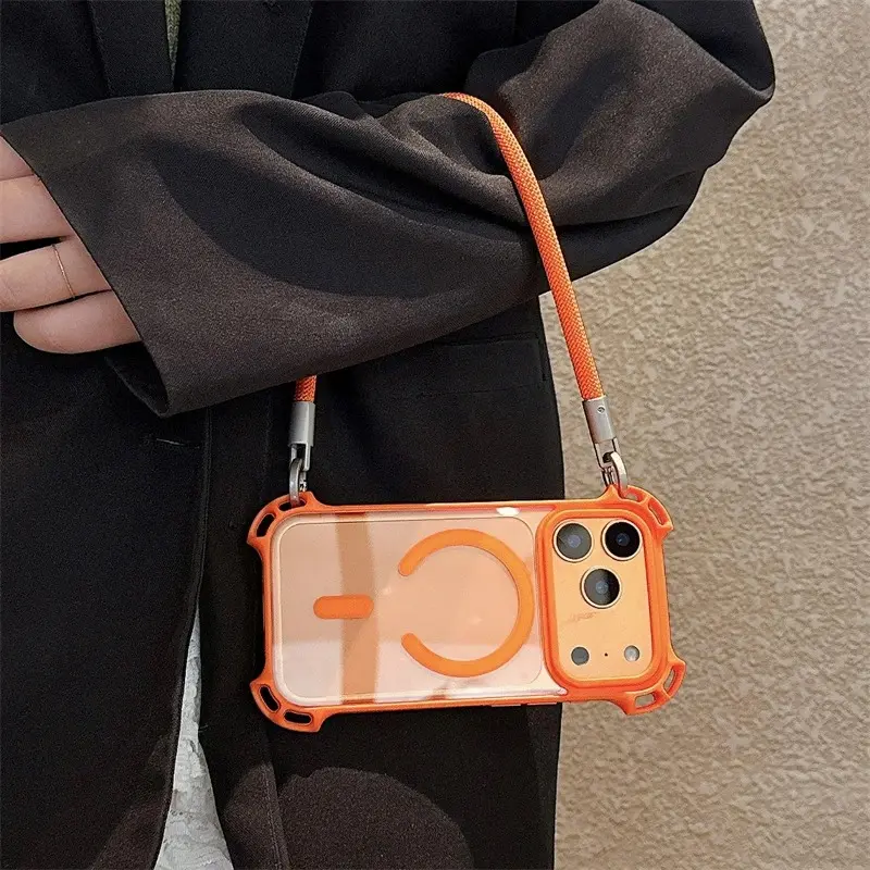 Crossbody Necklace Strap Lanyard Cell Phone Wristlet for smartphones Magnetic Smartphone Case For iPhone 17 16 14 15 12 13 Pro Max 16Plus 11 For Magsafe Shockproof Clear Cover Cellphone Accessories