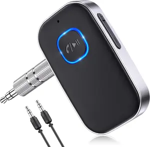 Bluetooth Receiver for Car, Noise Cancelling 3.5mm AUX Bluetooth Car Adapter, Wireless Audio Receiver for Home Stereo/Wired Headphones, Hands-Free Call, 16H Battery Life - Black+Silver