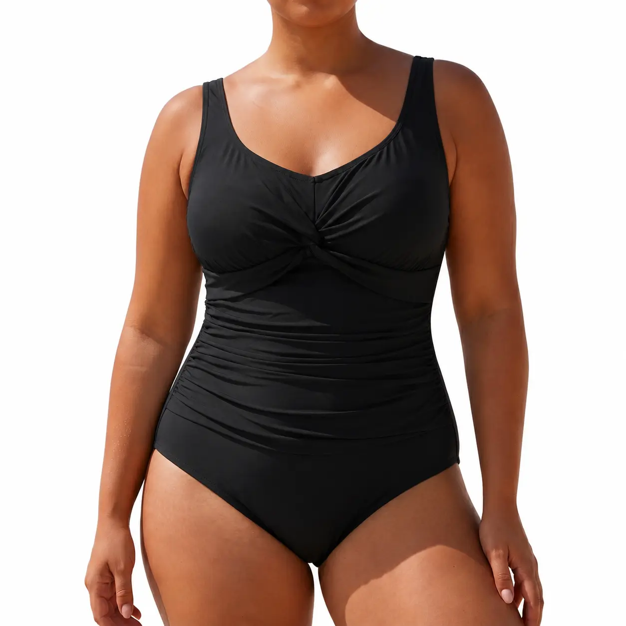 Women's Plus Size 1-Piece Shaping Spandex-Elastane Swimsuit, Tummy Control Ruched Ruffle Swimwear, Twist Front V-Neck, Adjustable Straps, Full Coverage Modest 2026 Tropical Print Swimwear