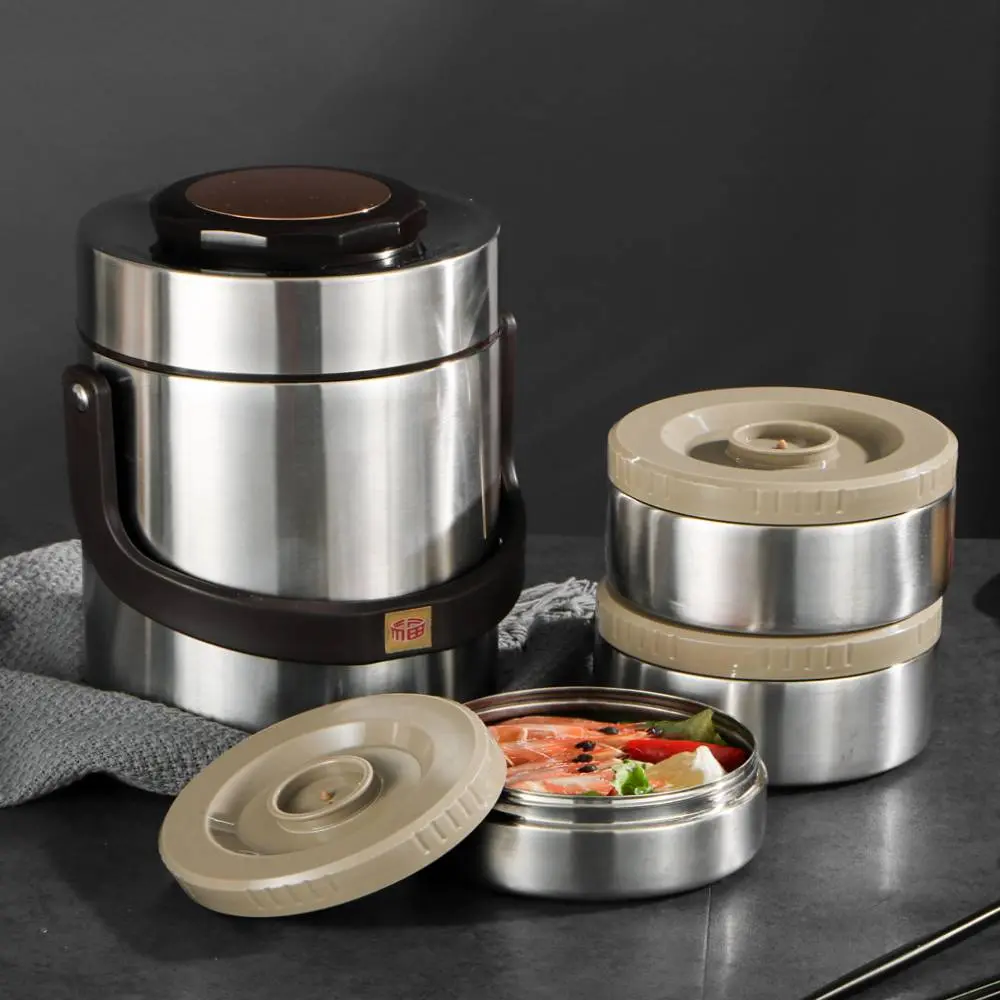 304 Stainless Steel Multi-Layered Airtight Lunch Box - 2000ml High Capacity Vacuum Insulated Barrel, Leak-Free Seal, Non-Toxic, Portable Tableware with Bowls, Preservation for Outdoor Picnics