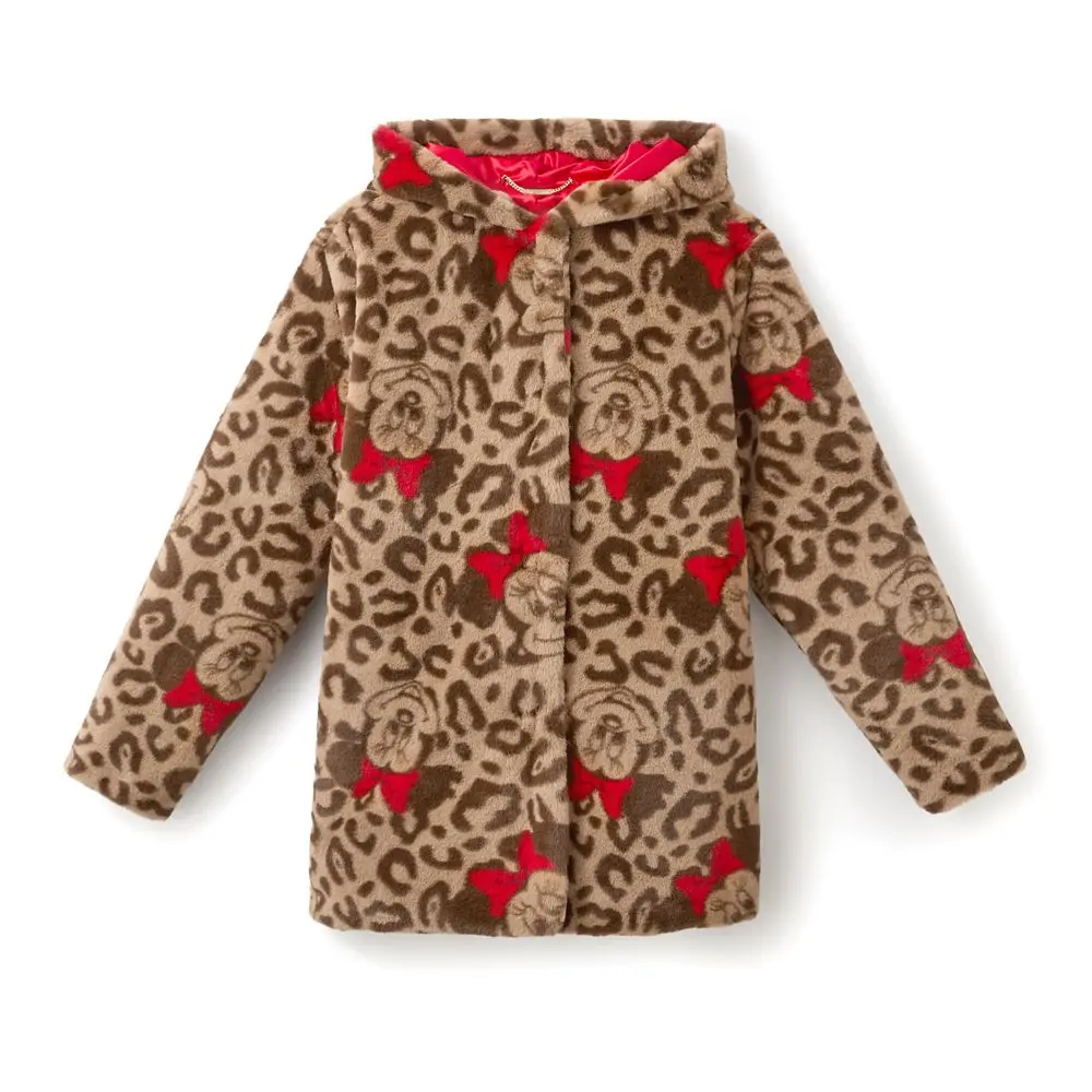 Disney Store Minnie Mouse Faux Fur Leopard Print Hooded Coat for Women