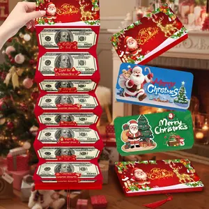 4-Pack Merry Christmas Gift Card & Cash Holders -  Cash Gift Envelope with Cartoon Greeting Card - Creative Surprise Money Clip Wallet with Santa Claus Snowflake Tree Pattern for Family Party, Christmas Cards, Gift Card Holder, Christmas Decorations