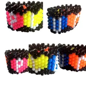 PLUR Neon Heart Kandi Cuff-EDC Pony Bead Bracelet-Rave Music Festival
