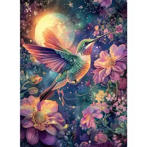 30x40cm 5D Full Drill Round Diamond Hummingbird Canvas Painting Kit, DIY Mosaic Art Craft for Home Wall Decor Decoration, Complete Set with Tools, for Beginners, Living Room Bedroom Decorative Diamond Art, Art Supplies