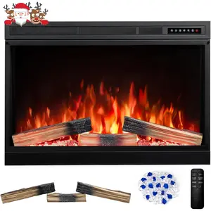 R.W.FLAME 36"&39'' Electric Fireplace Insert, Adjustable 5 Flame Colors, 12 Log Colors, 5 Flame Speeds and Brightness, Remote Control, Timer, Adjustable Temperature from 50°F to 99°F, 750W/1500W