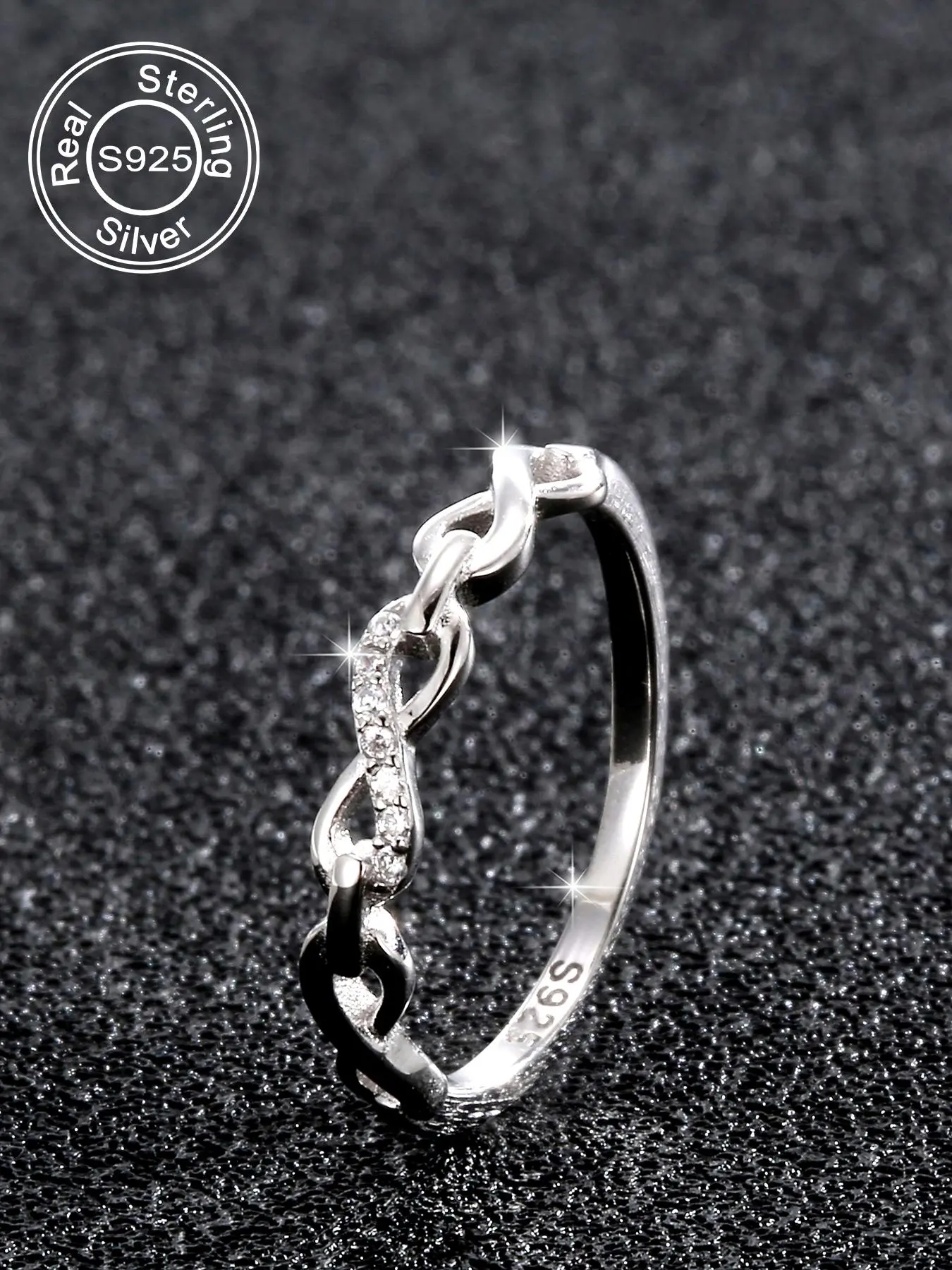 925 Sterling Silver Fashion Chain Decorated Rhinestones Decor Ring for Women & Girls, New Fashion Jewelry for Party, Trendy All-match & Exquisite Jewelry for Gift, Elegant Ring, Statement Rings, Elegant Everyday Ring, Elegant Casual Ring