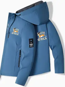 Deer Print Hooded Jacket for Men & Teens, Lightweight Full Zip Casual Streetwear, Durable Polyester Fabric, Spring & Fall Regular Fit