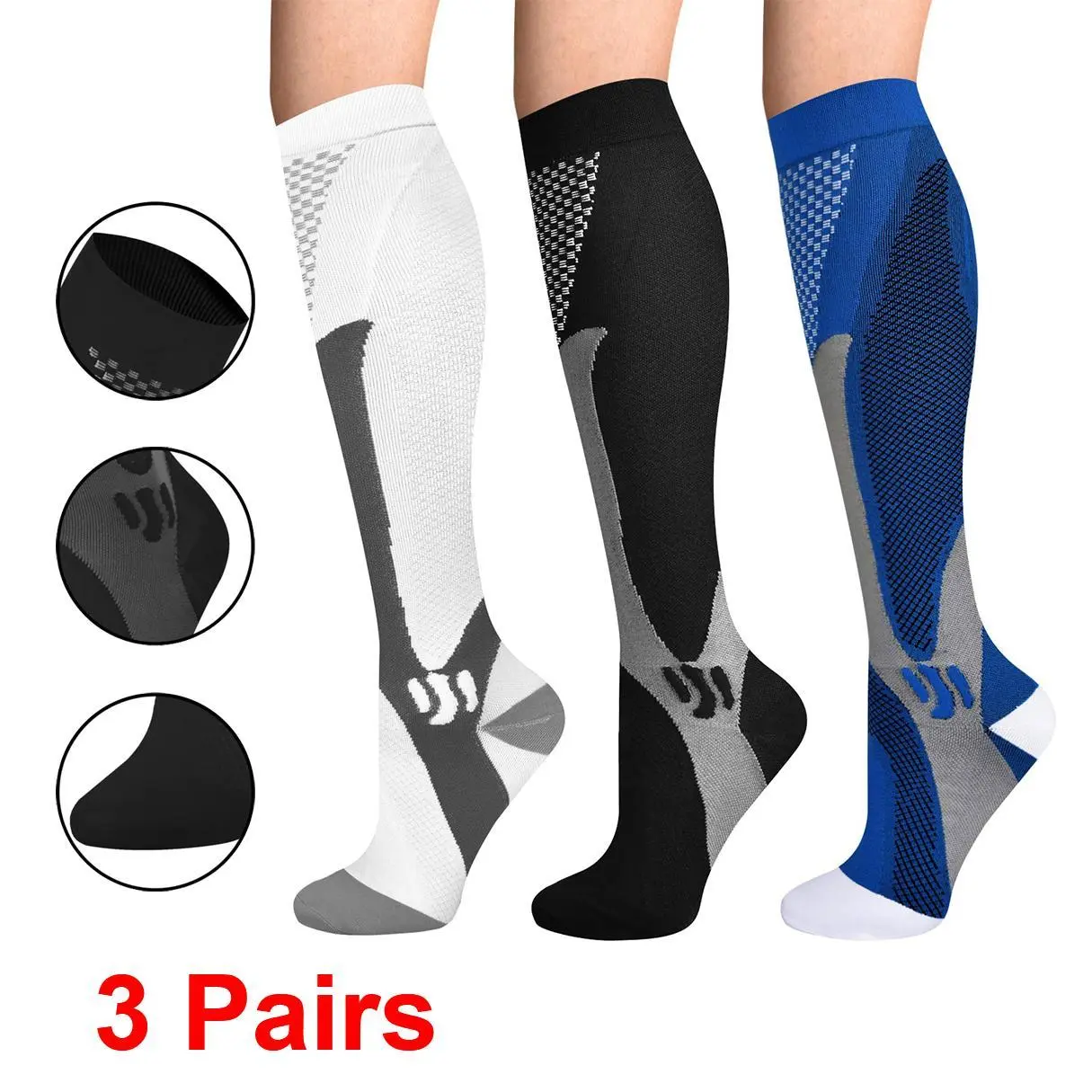 15-20 mmHg Compression Sports Socks for Adults (3 Pairs) - Men’s & Women’s Athletic Running Socks, Cushioned Wicking, Advanced Circular-Knit Construction, Plantar Fasciitis Relief for Gym Workouts