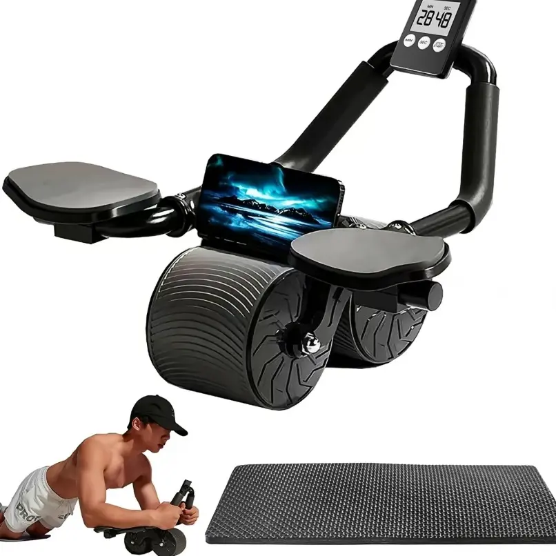 Automatic Rebound Ab Roller Wheel with Timer, Ergonomic Design, Non-Slip Grips, Abs Workouts & Core Fitness Equipment for Ab Training