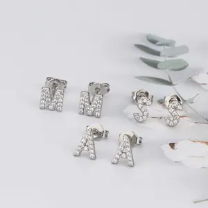 Zircon 26 letter earrings for men and women, unisex, initials of names, daily piercing jewelry, holiday birthday gifts