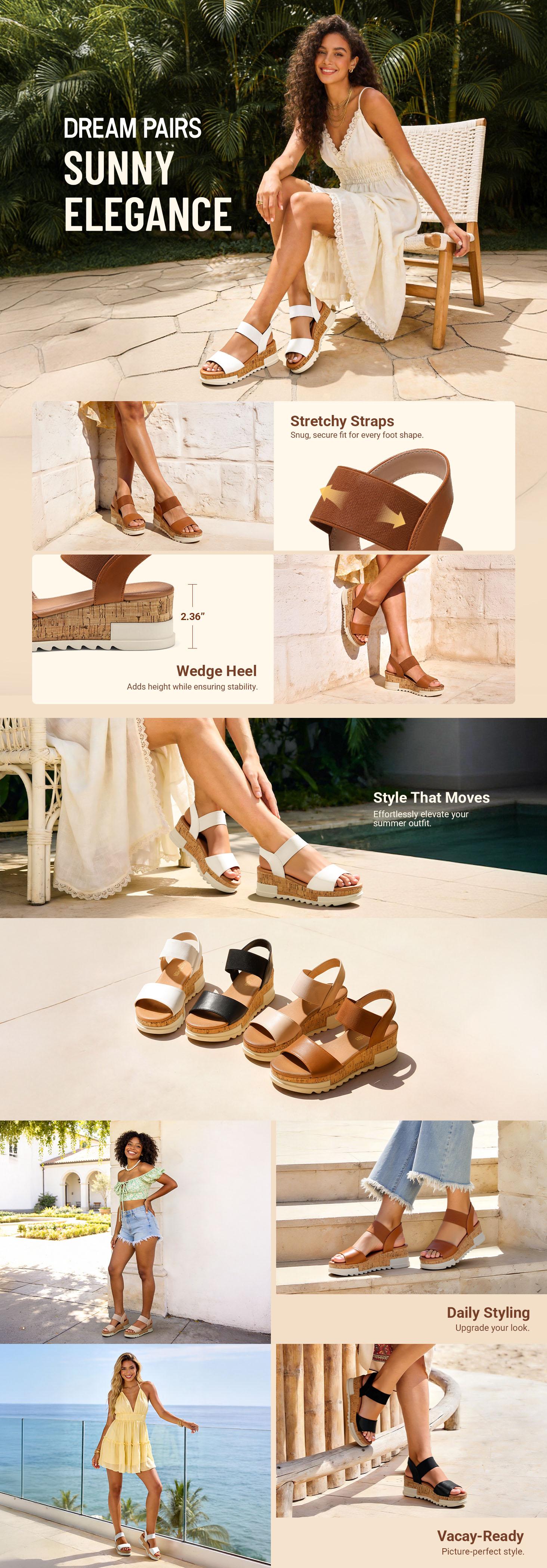 DREAM PAIRS Women's Padded Leather Ankle Strap Wedge Platform Slip-On Sandals - Casual Walking Shoes for Women