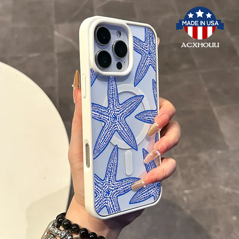Chic Magnetic Case for iPhone11/12/13/14/15/16/promax Blue Starfish MagSafe Ready, Anti-Slip, Ultra Thin | Aesthetic Touch for Daily Use