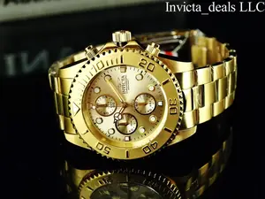 Invicta Men's 44mm Pro Diver Chronograph Champagne Dial 18K Gold Plated Stainless Steel Watch