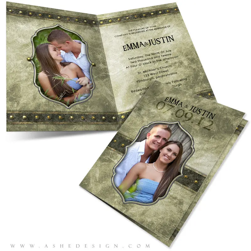 5x7 Folded Wedding Invitation - Elegant Brushed Grunge