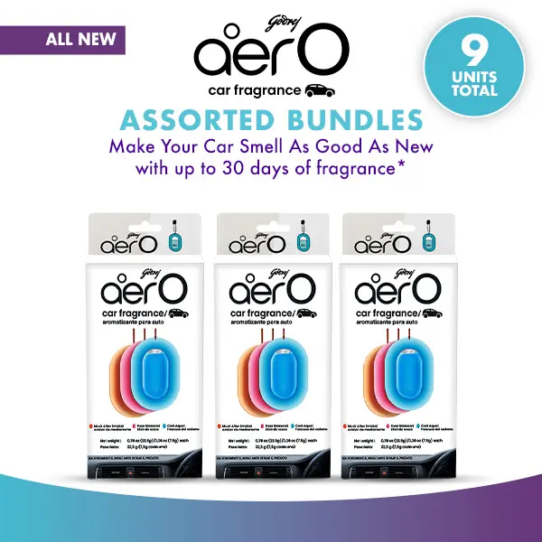 AerO Aesthetic Car Perfume Assorted Bundle - 3x3 (9 Units Total) with Musk, Aquatic, Rose Scents