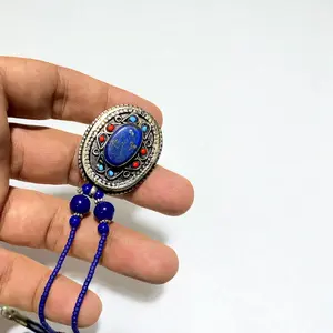 Antique Afghan Lapis Lazuli Necklace Handmade Medium Pendant 18g 26cm Boho Vintage Jewelry Unique Afghan Craftsmanship Real Gemstone Comfortable Wear Perfect Gift