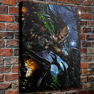 1 Piece Sci-Fi Movie <Hunter> and <Alien> Wooden Frame Canvas Painting Artwork, 29.97X 39.88cm, Composite Wooden Frame, Vertical Hook, Suitable for Game Room, Bedroom, Living Room, Office - Perfect Gift for Fans
