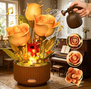 Magical Blooming Rose Building Set, Mothers Day Gifts for Mom - Electric Moving Flower Blocks with Interactive Sound & LED Light, DIY Bonsai Style Bouquet of Flowers – Unique STEM Gift，for Kids&Adults, Room & Desk Decor