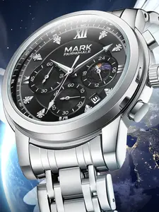 Men's Quartz Watch Fw-5180, Analog Round Face, Stainless Steel Material, Waterproof Business Style, Multifunctional Timer Feature