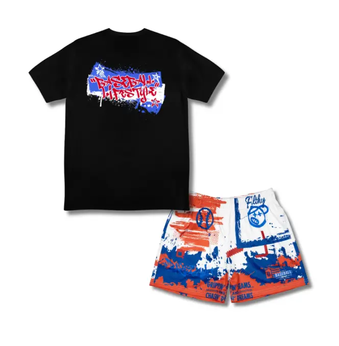 Baseball Lifestyle 101 Graffiti Stars Tee & Shorts Set, USA Vibe Outfit for Youth & Adults