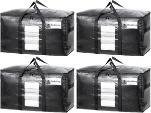 TAILI 4 Pack Extra Large Moving Bags – Heavy Duty Storage Totes with Visible Window & Wrap Around Handles