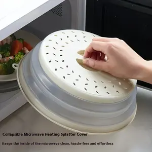 Multi Purpose Microwave Food Splatter Cover, Heat Resistant Vented Steam Guard and Strainer Plate for Microwave and Convection Oven, Suitable for Bowls, Plates, Noodles, Dumplings and Vegetables, Reheating Draining Kitchen Cover