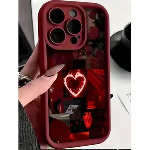 1pc Heart Patchwork Shock-Absorbing Anti-Fall Mobile Phone Case, Compatible With Iphone 15/15 Pro Max/14/13/12/11/7/8/XS/11 Pro And Series