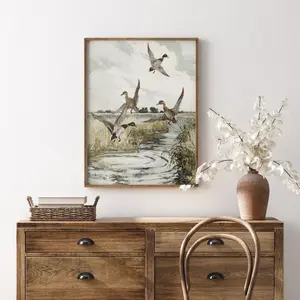 [UNFRAMED POSTER] Vintage Mallard Ducks Print Flying Ducks Wall Art