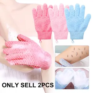 2pcs Exfoliating Bath Gloves, Skin Massage Effect, Comfortable Touch, Deep Cleansing Performance, Hanging Loop Design, Elastic Cuff, Lightweight And Multi-Purpose, Reusable Shower Mitt For Daily Body Care For Men And Women