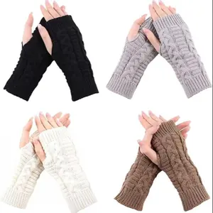 Women's Knitted Textured Fingerless Gloves, Winter Warm Wrist Hand Warmer Mitts, Unisex Thumb Hole Design, 4 Pairs Pack, Ideal for Cold Weather