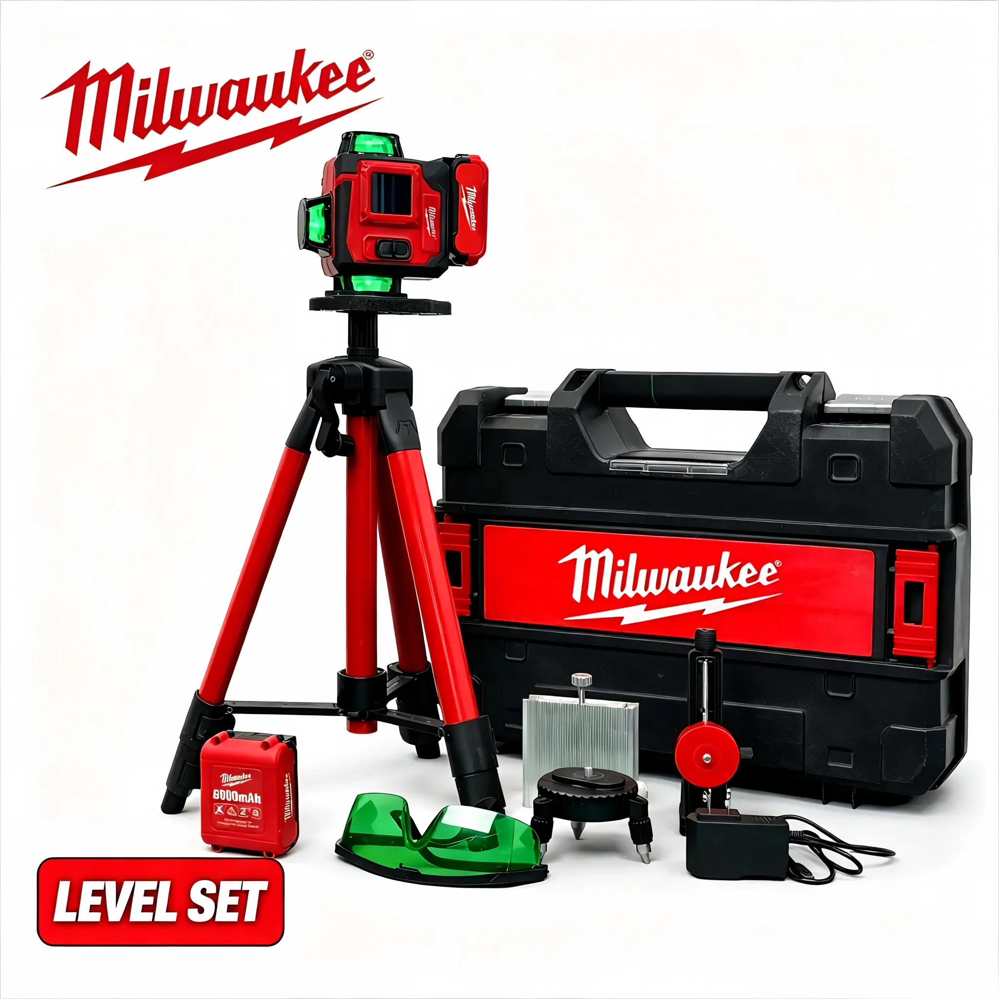Milwaukee 3x360° Self-Leveling Green Laser Combo Kit - Industrial Hard Laser Level with Tripod, Storage Case, Ensures Precise Alignment, Keeps Kit Organized, Stable Support for Tile Installation, Wall Framing Alignment Tasks