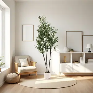 Artificial Olive Tree 5/6/7 Feet Tall Fake Potted Olive Silk Tree with Seeder Natural Olive Branches and Realistic Leaves for Home Office and Indoor Decoration planter -fake plant