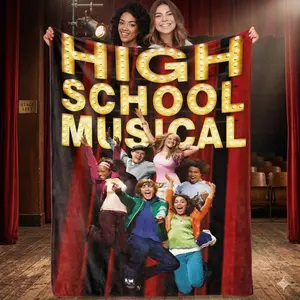 High School Musical Flannel Blanket - Cozy All-Season Throw with Vibrant "High School Musical" Print, Red & Black Design - Perfect for Fans, Beds, Sofas, Travel, and Camping - Unisex