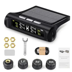 Car Tire Pressure Monitoring System, Wireless Solar TPMS, Tire Pressure Monitor with 4 External Sensors, Real-time Display Temperature Pressure for Car RV SUV MPV Sedan, Tire Pressure Gauge